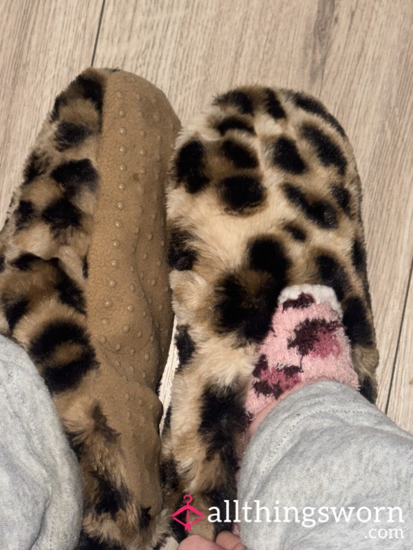 Slipper Socks Brown Leopard Print