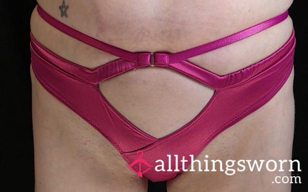 Sl*tty Satin Straps & Wet Pu**y Tease 💦 Magenta Strappy Cut-Out Thong