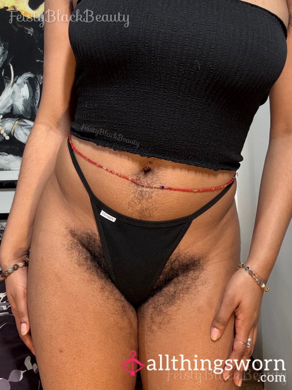 Small Black Cotton G String (Hairy, Hairy Bush, Hairy Pu**y, Bushy, Ebony, Hairy G String, Strong Scent, Smelly, Goddess Panties, Ebony A**, Hairy A**)