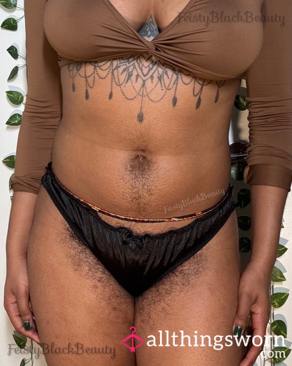 Small Black Satin Briefs (Hairy, Hairy Bush, Hairy A**, Strong Scent, Ebony, Sweaty, All Natural, Black Woman)