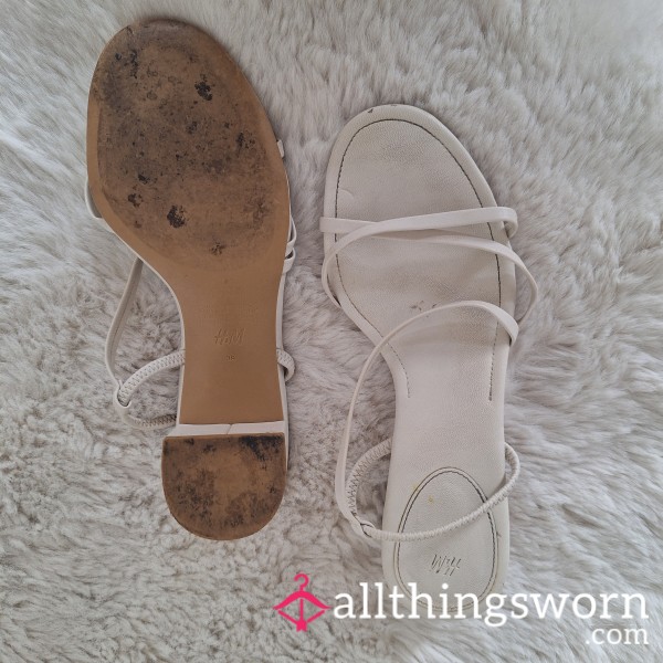 Small Block Heel White Strappy Sandles