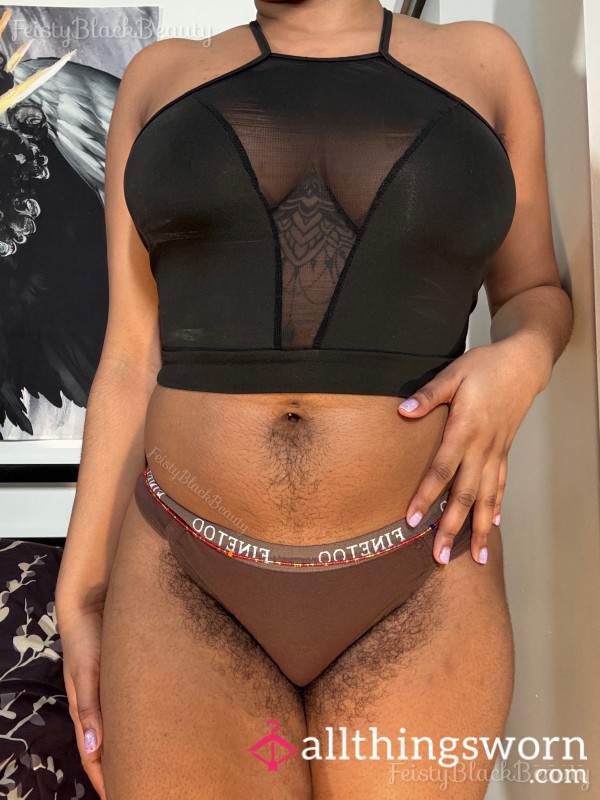 Small Brown Cotton Bikini Panties (Hairy, All Natural, Hairy Pu**y, Hairy Bush, Hairy A**, Strong Scent, Musty, Workout, Sweat, Masturbation)