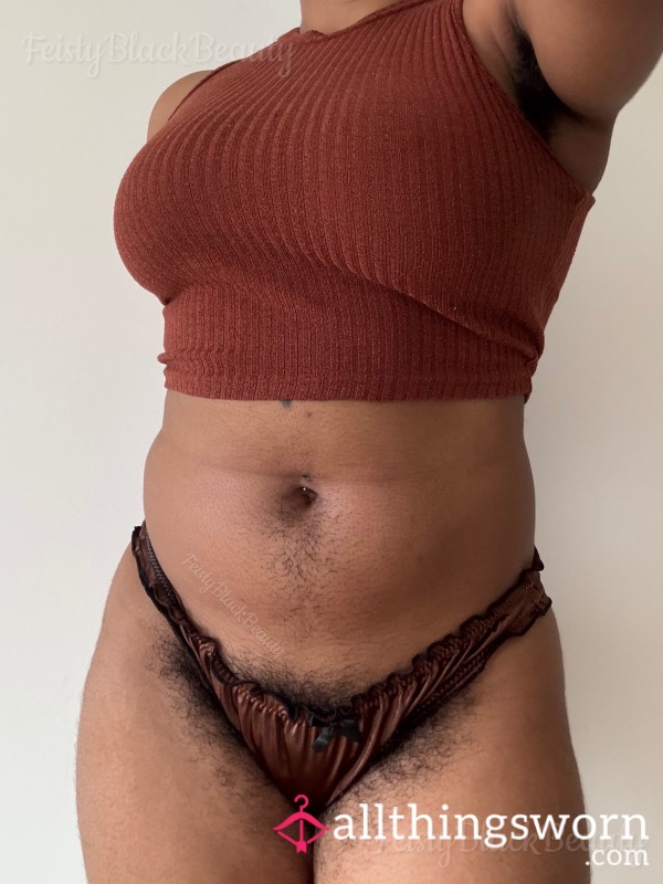 Small Brown Satin Briefs (Hairy, Hairy Bush, Hairy A**, Strong Scent, Ebony, Sweaty, All Natural, Black Woman)