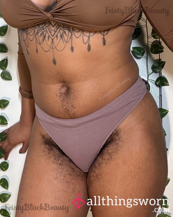 Small Mauve Cotton Thong (Hairy, All Natural, Hairy Pu**y, Hairy Bush, Hairy A**, Strong Scent, Musty, Workout, Sweat, Masturbation, Ebony, Bush, Black Woman, Sniffing)