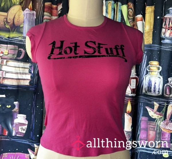 (Small / Medium) HOT STUFF Hot Pink Vintage Rare Crop Top 💗 (from The 2000s)