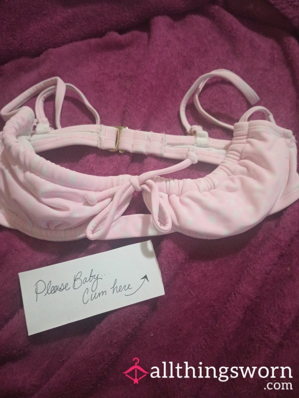 Small Pink And White Polka Dot Bra/swim Top