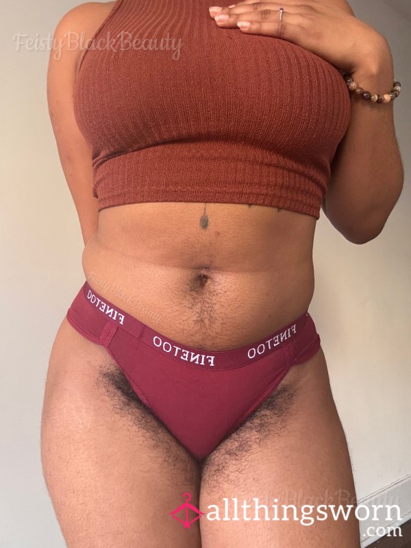 Small Red Cotton Bikini Panties (Hairy, All Natural, Hairy Pu**y, Hairy Bush, Hairy A**, Strong Scent, Musty, Workout, Sweat, Masturbation)