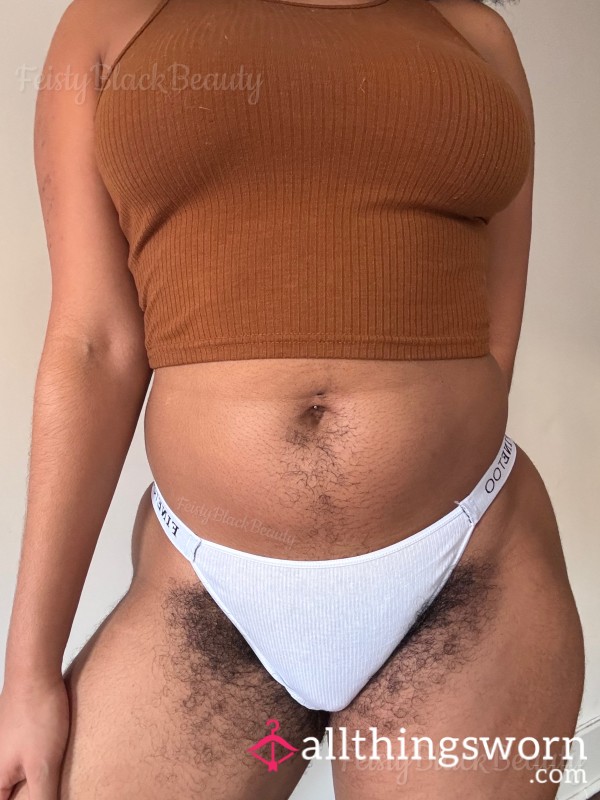 Small White Cotton Bikini Panties (Hairy, All Natural, Hairy Pu**y, Hairy Bush, Hairy A**, Strong Scent, Musty, Workout, Sweat, Masturbation)
