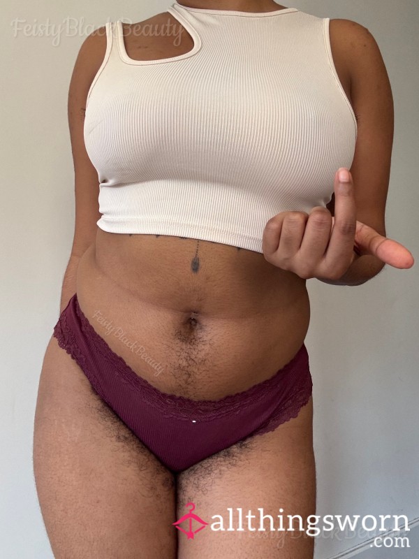 Small Wine Cotton Cheeky Panties (Hairy, All Natural, Hairy Pu**y, Hairy Bush, Hairy A**, Strong Scent, Musty, Workout, Sweat, Masturbation)