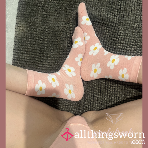 Smelly Pink Flower Socks. 2 Days Worn. Perfect For Foot & Scent Lovers