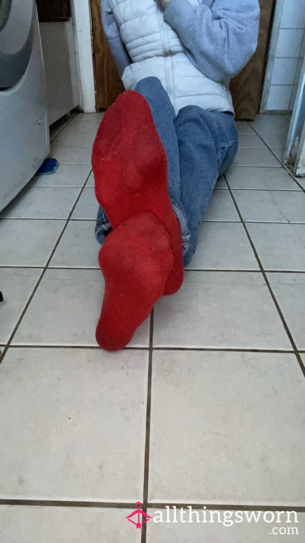 Sweaty Smelly, Wet, Red High Ankle Socks