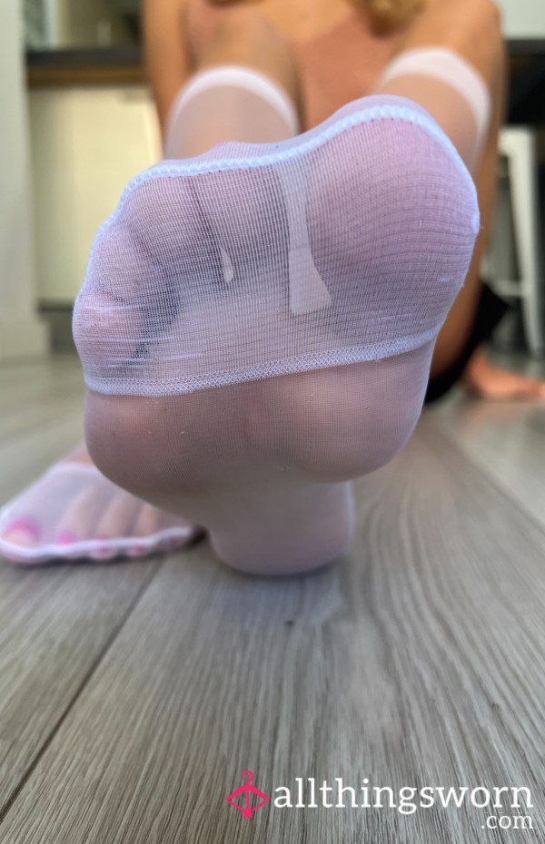 🔥👅 Smelly White Nylon Knee-High Socks – Worn By Your Mistress To Worship 💋👅