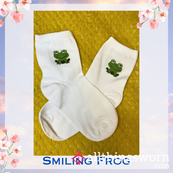 Smiling Frog White Crew Socks 😊  - 2 Day Wear + 1 Workout Included - £15 😈 Longer Wears And International Shipping Available 🌍