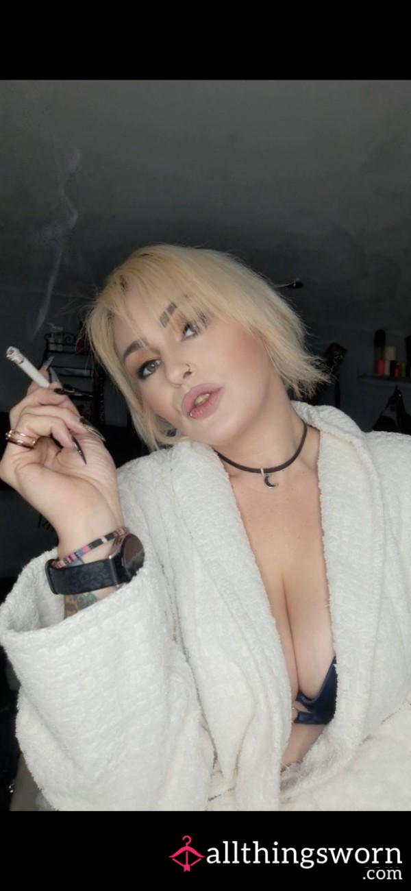 Smoking Queen In A Towel Robe