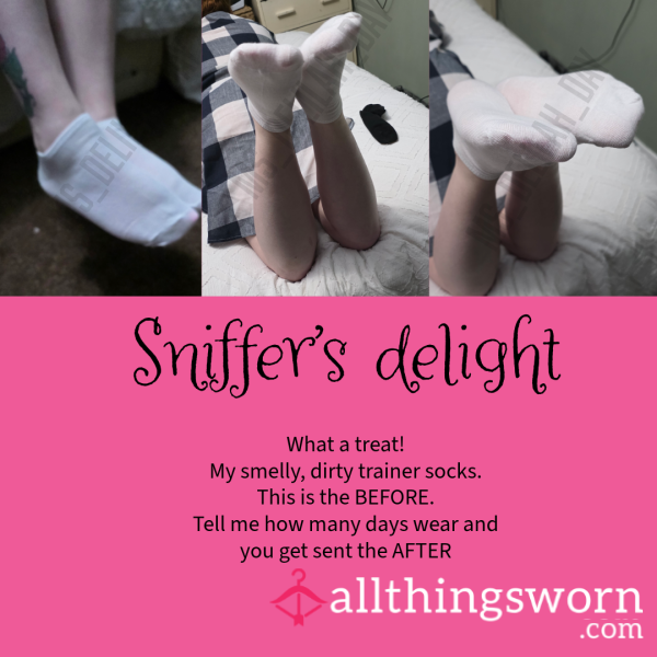 Sniffer's Delight, Well Worn, Smelly, White Trainer Socks