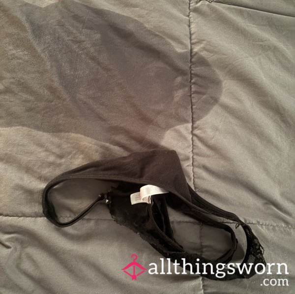 Soaked In 44 Seconds – Worn Black Lacy Thong!