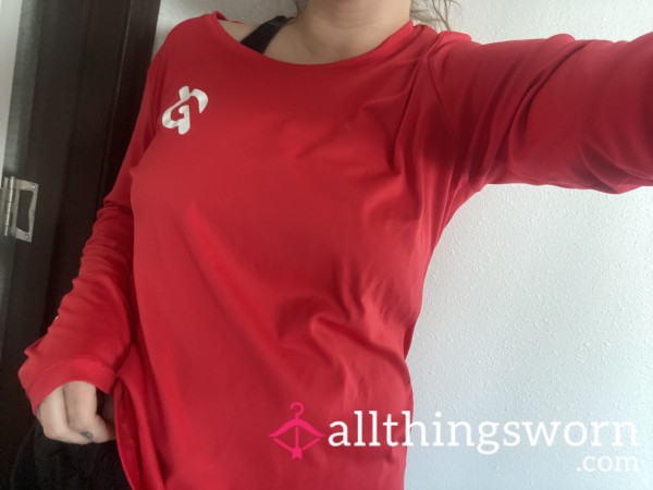 SOAKED In My BO-Red Long Sleeve Polyester Peloton Workout Shirt