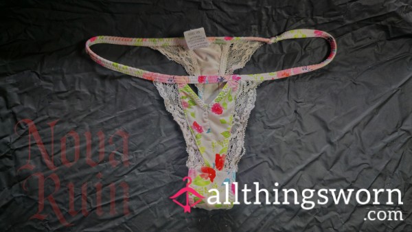 Soaked In Sweetness – Worn Flor*l Lace Thong By Nova Ruin 💮💦