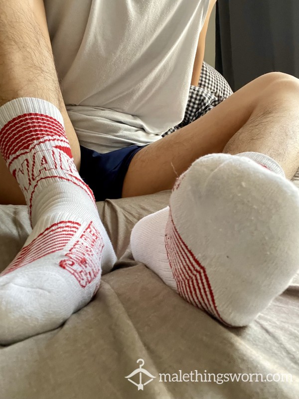 Worn White/red Socks