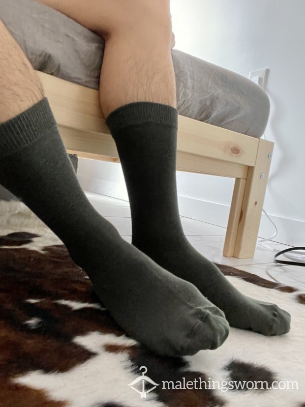 Worn Dark Green Office Socks