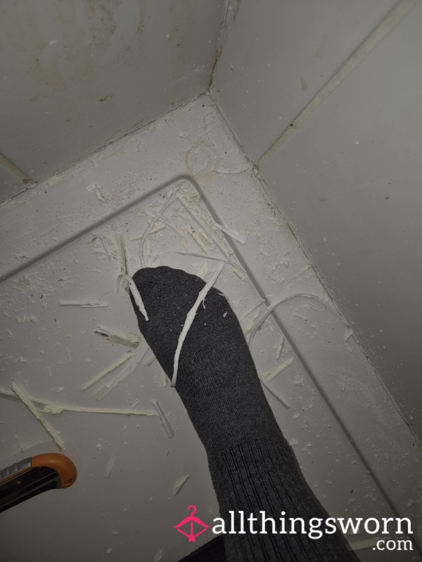 Socks Worn While Replacing The Shower Silicone Sealant, Sweaty, Wet, And Dirty.