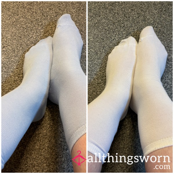 Soft Ankle Socks | Worn Just For You 💚 | White And Pale Blue | 48 Hour Wear Including InPost UK Delivery 🚚