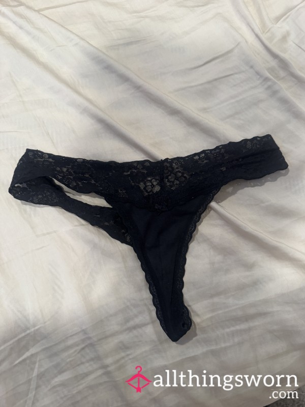 Soft Black Lace Thong – Freshly Worn🖤