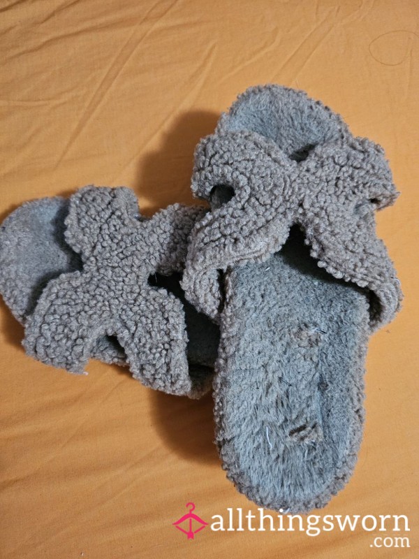 Soft Blue Slippers Worn Around The House All Day