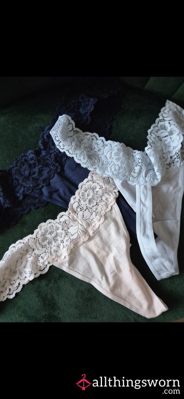 Soft Cotton And Lace Thongs