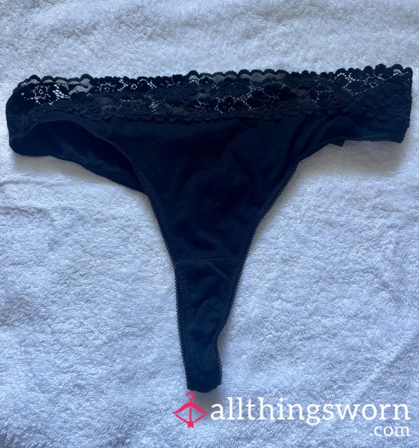Soft Cotton Lacy Black Thong - Worn And Customised To Your Request 🍆