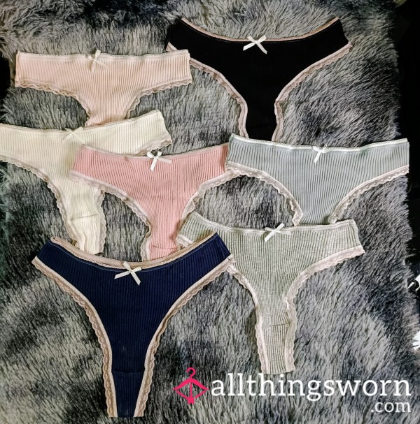 ✧ 7 Cotton Thongs With Delicate Lace Edging ✧