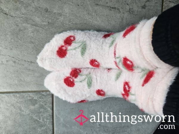 Soft, Fluffy Cherry Bed Socks 🍒🍒
