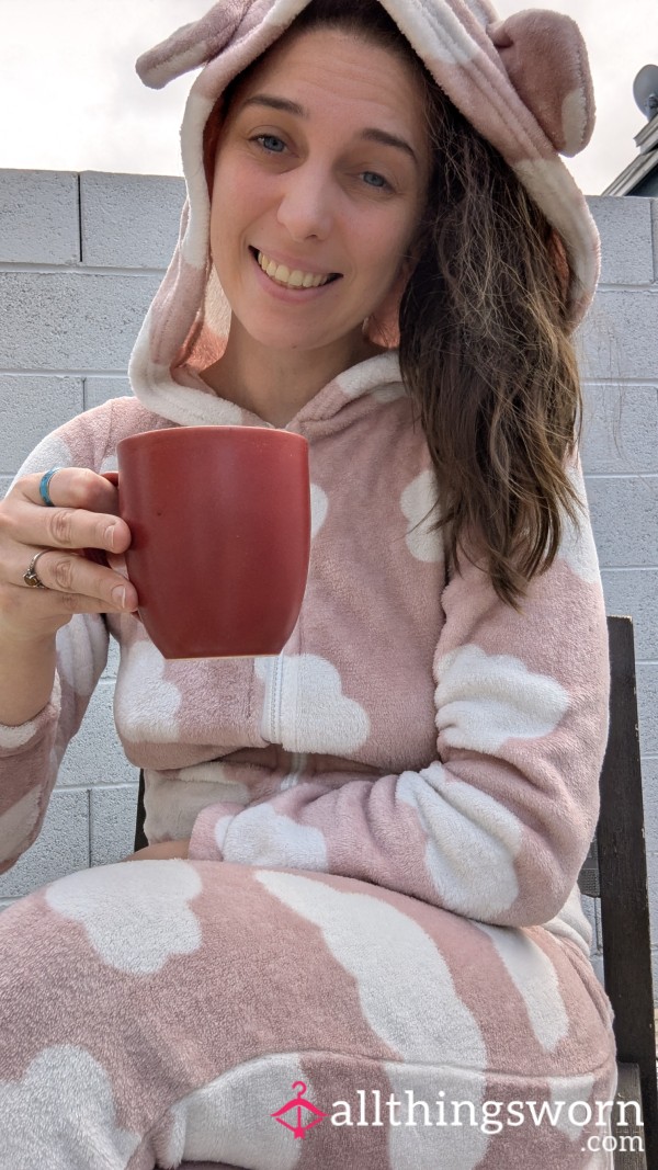 Soft & Fuzzy Hooded Bear Pink Cloud Winter Onesie