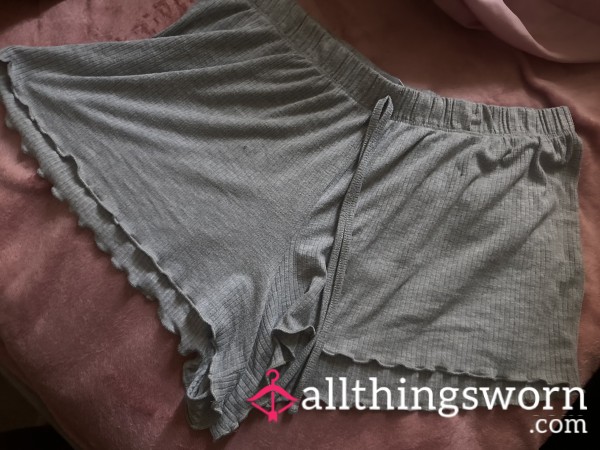 Soft Grey Lounge Shorts, Worn Overnight With No Panties 💫