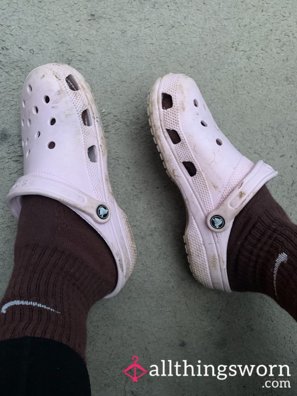 👟 Soft Pink Crocs – Worn & Temptingly Real