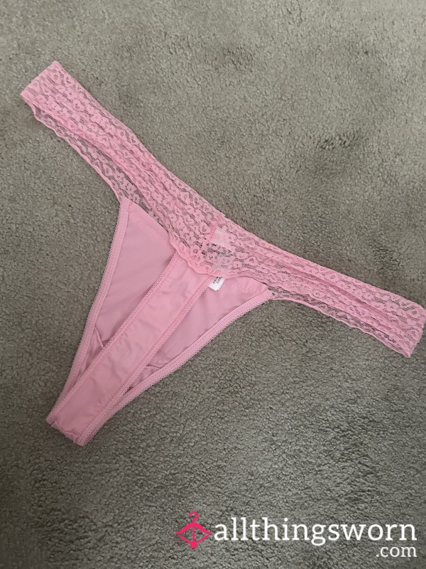 Soft Pink Lace Thong - 12 Hour Worn