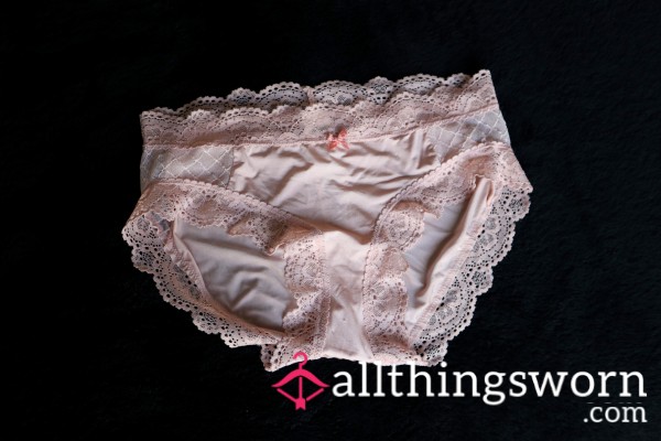 Soft Pink Satin Lace Trim Panties Size S