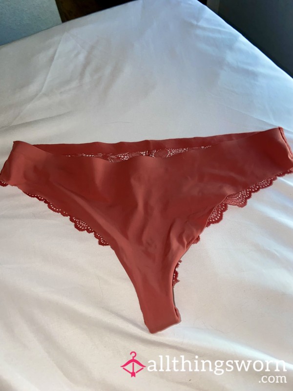 Soft-Red Silky Thong, Heavily Worn, Juicy, Scented