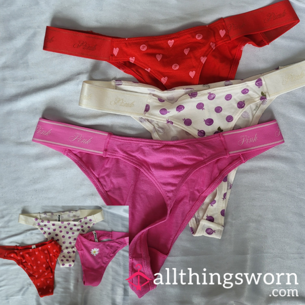 🤍❤️🩷 Soft & S**y Cotton VS/PINK Thongs: Thick Strap In 3 Patterns