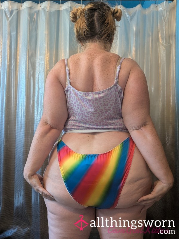Soft Shiny Satin Rainbow String Bikini Panties From A Pornstar!