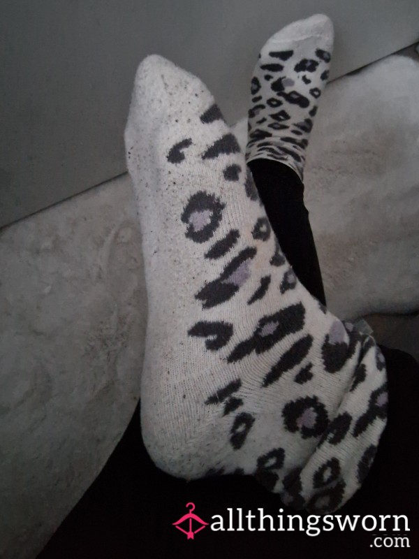 Soft Worn Leopard Design Socks Worn For 2 Days Currently