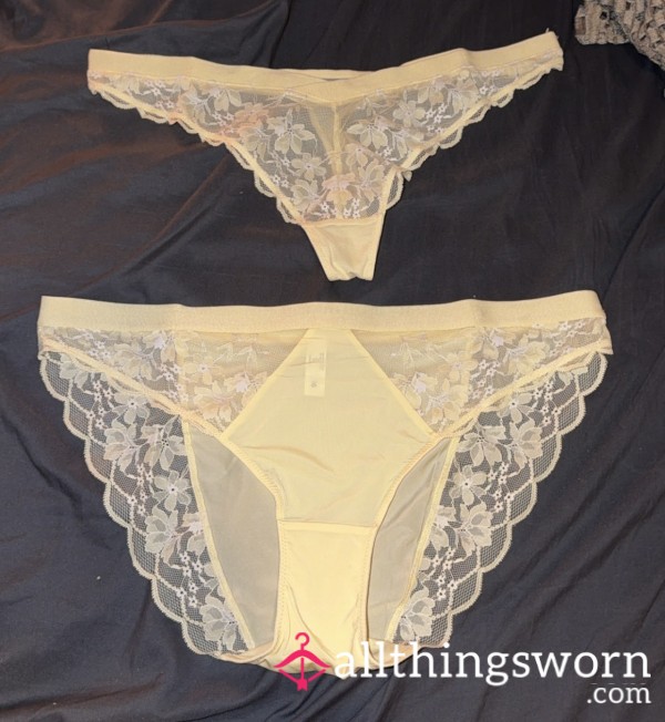 💛 Soft Yellow Lace – Thong + Full Back 💛