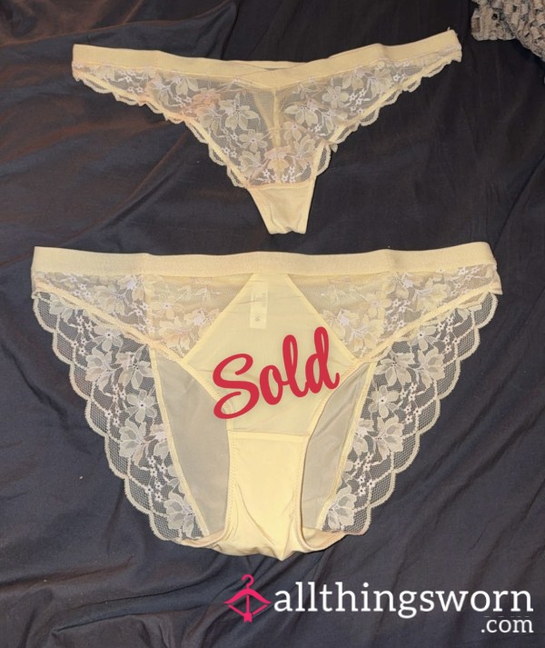 💛 Soft Yellow Lace – Thong + Full Back 💛
