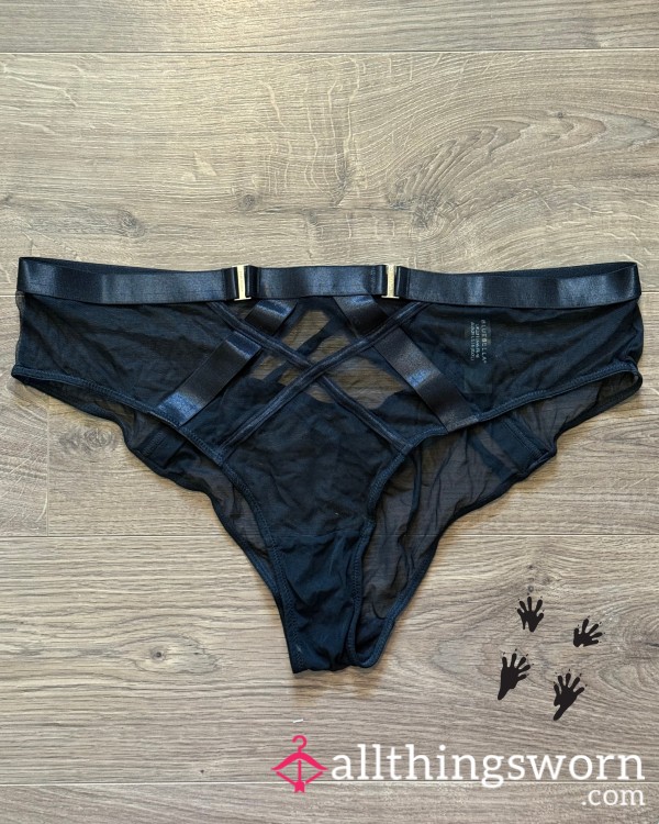 SOLD! Bluebella Black “Sawyer” High Waist Medium Coverage Mesh Panty With Stripe, Keyhole & Metal Details