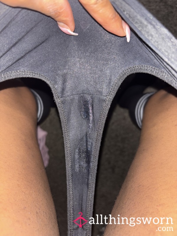 Solid Black Thong With A Sweet Soaked Seat
