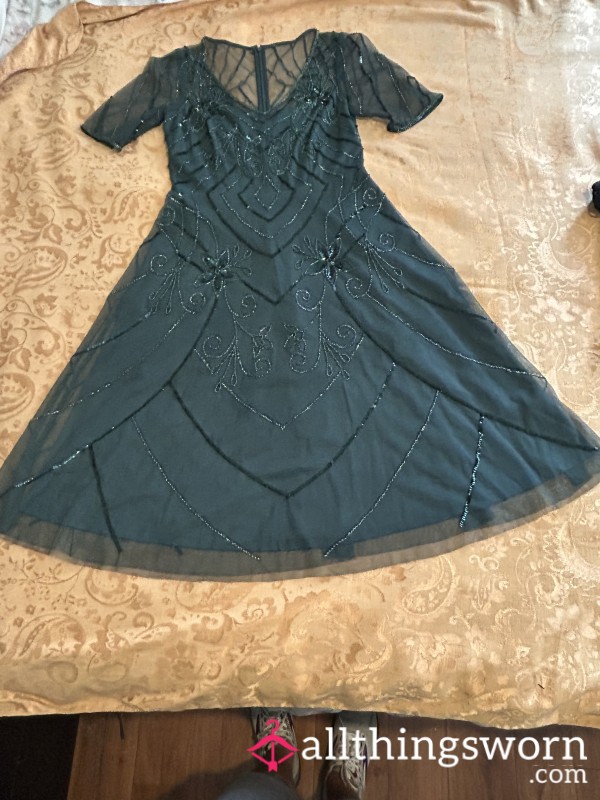 Sophisticated, S**y Beaded And Sequined Green Dress.  So Gorgeous And Feminine.