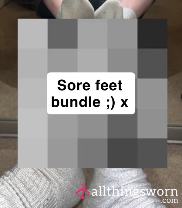 Sore Feet Bundle- 2 Pictures Of My Feet In My Very Dirty White Socks. 3 Photos Of My Sore And Swollen, Red Feet And Toes ;)