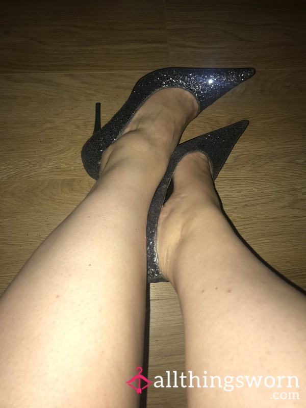 Sparkle Silver High Heels. Worn.