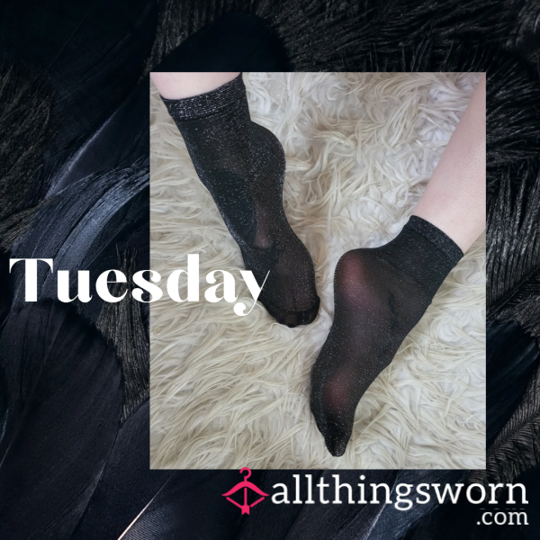Sparkly Black Half Crew Nylon Socks