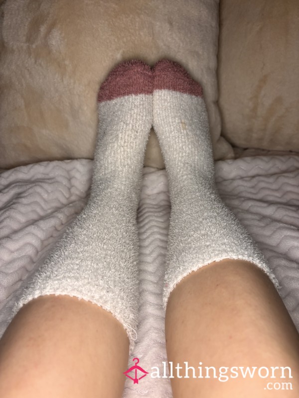 Sparkly Fuzzy White Crew Socks